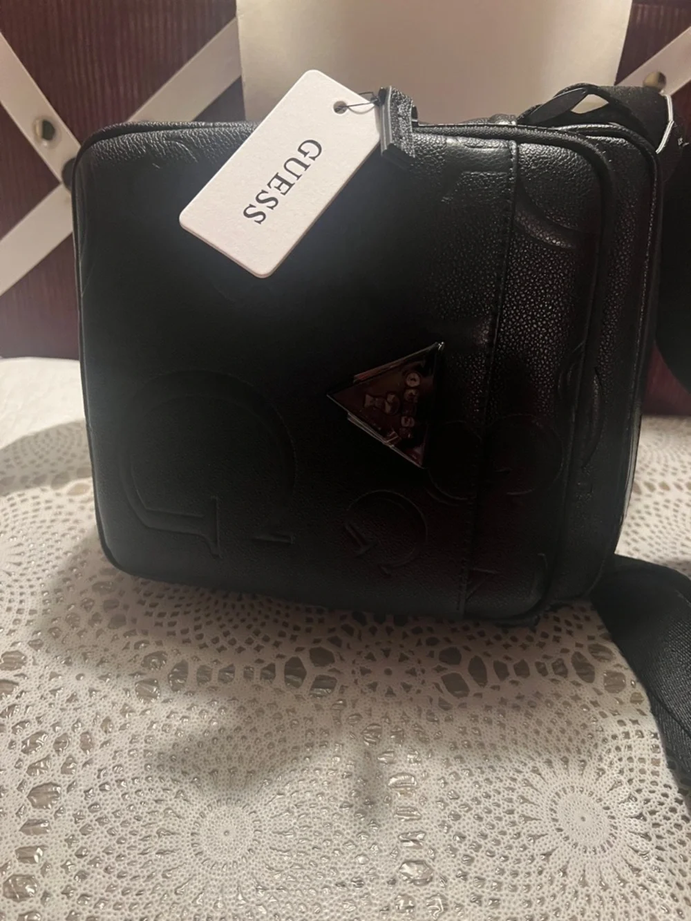 GUESS Black Embossed Logo Messenger Crossbody Bag